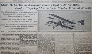 1909 New York Newspaper Front Page - Glenn Curtiss Flight Trial Hempstead Plains - Picture 1 of 3