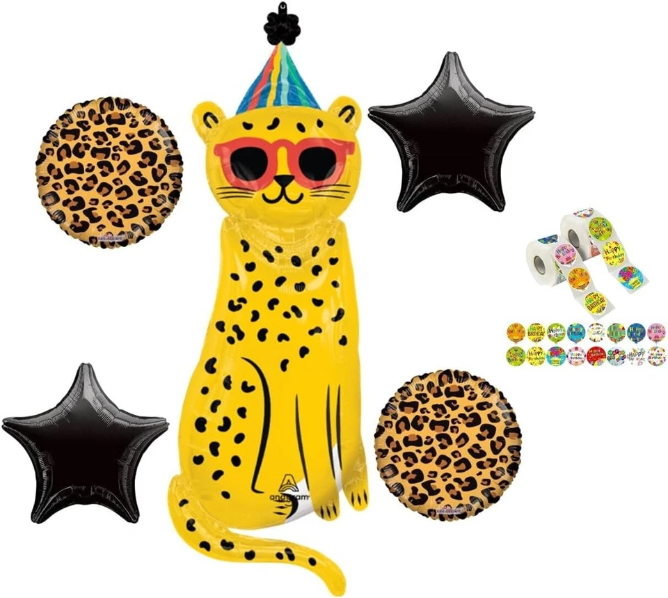 Cheetah 5 Piece Balloon Bouquet Birthday Party Decorations Animal Print Jungle - Изображение 1 из 1