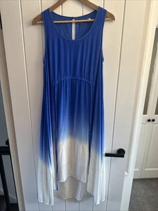 Neuwertiges ärmelloses Kleid Samt royalblau bis weiß ombre asymmetrischer Saum UK 8 - Bild 1 von 11