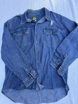 Vtg Cabelas Denim Shirt Mens XL Blue Jeans Denim Button Down Embroidered Duck - Image 1 of 4