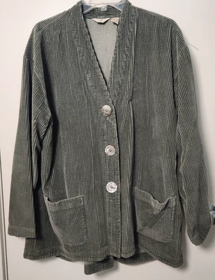 Chaqueta Blazer J. Jill Verde Ancha Pana Ballena Plisada Talla XL 100% Algodón Boho Foto 1 de 4