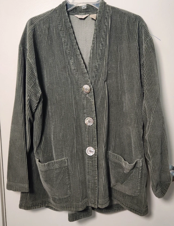 J. Jill Green Wide Wale Corduroy Jacket Blazer Pleated XL 100% Cotton Tunic Boho - Image 1 of 4