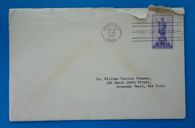 Farley FDC 799 Kamehameha Hawaii 1937 SIGNED Official Postmaster Stationery - Image 1 of 4