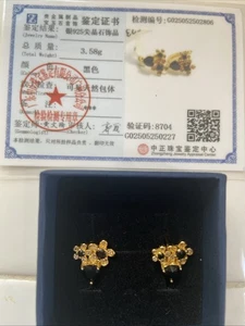 Natural Black Spinel Ear Hoops In S925 - Picture 1 of 3