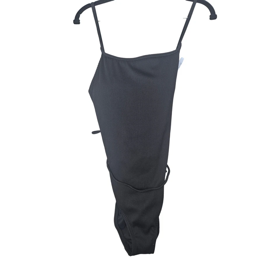 NUEVO traje de baño de una pieza negro con cinturón acanalado playa Ann Taylor LOFT M sin etiquetas  Foto 1 de 4