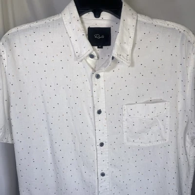 Rails Linen-Blend Carson Short Sleeve Shirt Triangle Geo White Size Medium - Image 1 of 4