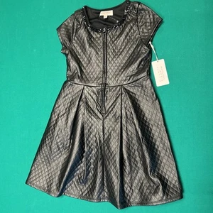 NWT Biscotti Shiny Faux Leather ZipUp Cap Sleeve Dress Sequined Neck SZ 10 - Picture 1 of 7