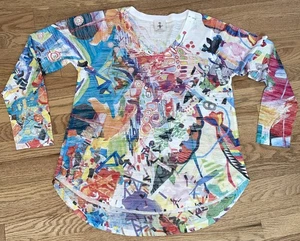 NWOT! INOAH Top~S~white/multi Lightwt Knit ~Lagenlook BOHO Artsy - Picture 1 of 7