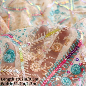 Multicolor Geometric Sequin Fabric Embroidered Mesh Shiny Sparkly Dress Top - Picture 1 of 4