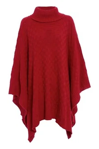Poncho chal cuello polo envolvente de punto tejido a rejilla para damas - Imagen 1 de 6