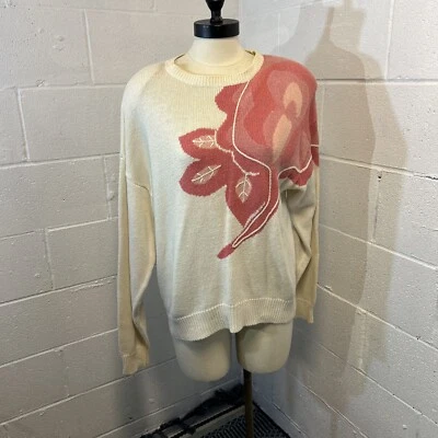 Suéter Vintage Años 80 Weathervane Rosa L Grueso Gran Tamaño Blanco Slouchy S1 Foto 1 de 4