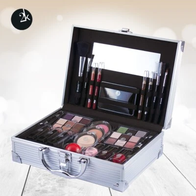 2K Beautykoffer, Schminkkoffer, Schminkset, Make-up Koffer, 45 Teile, Silver