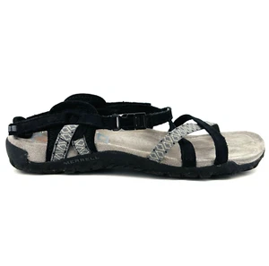 Womens 9 Merrell Terran Lattice II J55318 Black Leather Slip-On Slingback Sandal - Picture 1 of 12