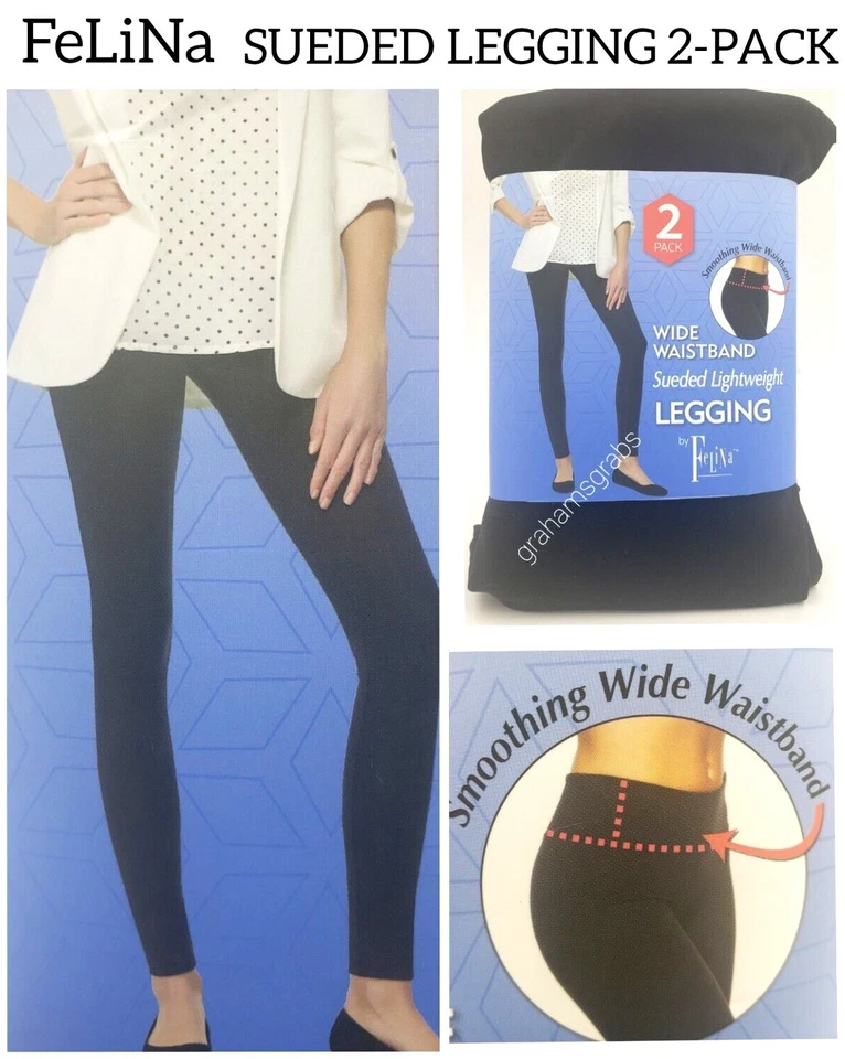 Felina Ladies Wide Waistband Light Weight Legging Black 2 PK Size XLarge 1192