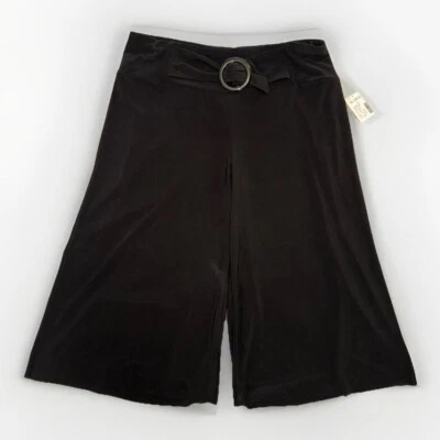 Studio 1940 Women's Cropped Trousers Black Elastic Waistband & Faux Belt Buckle - Image 1 of 4