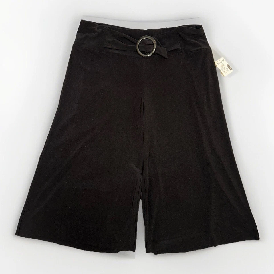 Studio 1940 Women's Cropped Trousers Black Elastic Waistband & Faux Belt Buckle - Image 1 of 4