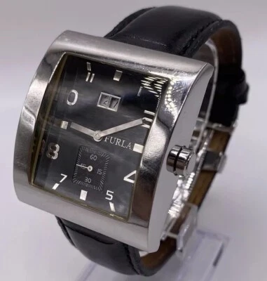 Vintage Furla Steel Collection Ladies Black Date Dial  Leather Band Watch  - Image 1 of 4