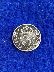 1916 Great Britain Three Pence Coin 92.5% Silver - Picture 1 of 2