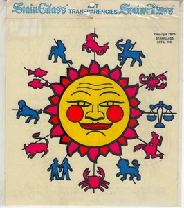 Stain Glass Art Transparencies - Sun surrounded by Zodiac symbols - 1970  - Imagen 1 de 2