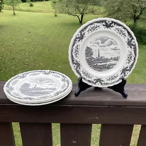 4 Vintage Black Transfer W H Grindley Staffordshire, Salisbury Cathedral Plates - Picture 1 of 10