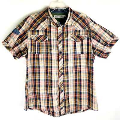 AKOO Men's Button Down Casual Shirt Size XXL Multicolor Plaid Cotton Pockets Y2K - Image 1 of 4