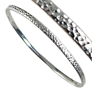 60MM HIGH POLISHED HAMMERED BANGLE BRACELET_#02-SM__925 STERLING SILVER - Picture 1 of 8