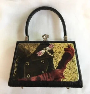 Bolso de Mano Debbie Brooks Enmarcado en Cuero de Cocodrilo Negro con Libélula de Cristal - Imagen 1 de 10