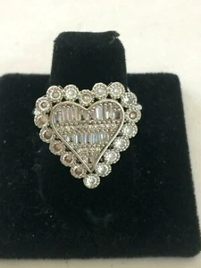 .925 SILVER PLATED WHITE SAPPHIRE RHODIUM HEART RING SIZE 9 - Picture 1 of 2