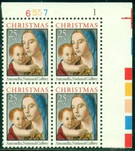 SCOTT # 2514 PLATE BLOCK, MADONNA AND CHILD, MINT, OG, NH, GREAT PRICE! - Picture 1 of 1