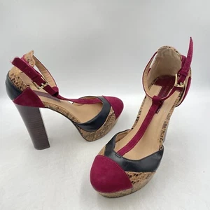DOROTHY PERKINS SNAKE TAN HIGH HEELS BURGUNDY SUEDE PLATFORM 5”  Size UK 5 - Picture 1 of 9