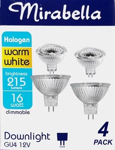 4 x 12V 16W MR11 GU4 Halogen Light Lamp Globes Bulbs Dimmable Warm White - Picture 1 of 4
