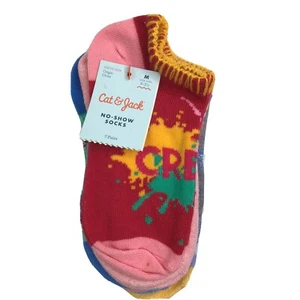 Cat & Jack Girls 7 Pair Low Cut Sock Bundle Multi Color Art Paint Size M 9-2.5 - Picture 1 of 3