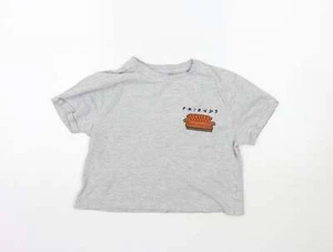 Primark Womens Grey Cotton Blend Cropped T-Shirt Size 2XS Crew Neck - Friends - Picture 1 of 12