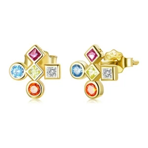 Sterling Silver 925 Gold Plated Colourful Cross Small Stud Earrings Ladies Girls - Picture 1 of 6