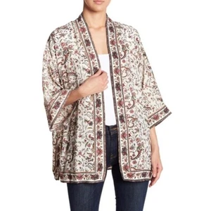 Kimono floral de primavera MAX STUDIO para mujer talla XS crema y borgoña nuevo con etiquetas - Imagen 1 de 10
