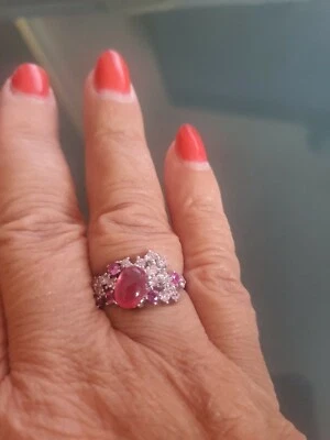  ANILLO CABUJÓN RUBÍ Y ZAFIRO ROSA PLATA DE LEY 925 TALLA 8 NUEVO SIN ETIQUETAS  Foto 1 de 4