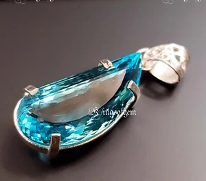 48+ CT BLUE AQUAMARINE GERMAN SILVER SOLITAIRE FANCY SHAPE LOOSE GEMSTONE - Picture 1 of 4