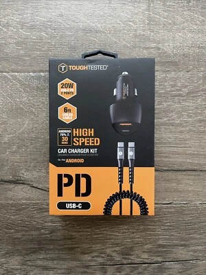 Tough Tested USB-C/USB-A 20W Car Charger & 6FT USB-C To USB-C Cable Kit - New - Image 1 of 4