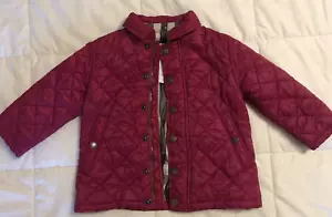 BURBERRY Children Burgundy Red Quilted Nova Check Jacket Girl’s 12M Toddler - Picture 1 of 9