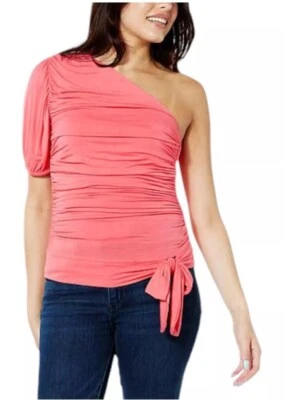 Top Colleen Lopez acanalado de un hombro para mujer talla grande 2X coral manga corta NUEVO Foto 1 de 4