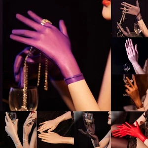 Glossy Transparent Tight Stocking Gloves Smooth Oil Short Mittens for Women - Imagen 1 de 28