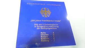BRD 5x10 DM Gedenkmünzen A-D-F-G-J 350 J. Westfälischer Friede 925 Silber PP - Bild 1 von 2