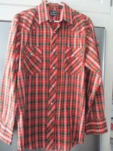 Herren Large Roper Langarm Hemd mit Perlen Druckknöpfen Vintage KARIERT - Bild 1 von 3