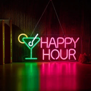 Cocktails Happy Hour Neon Sign for wall décor with Dimmable Switch LED Neon S... - Picture 1 of 6