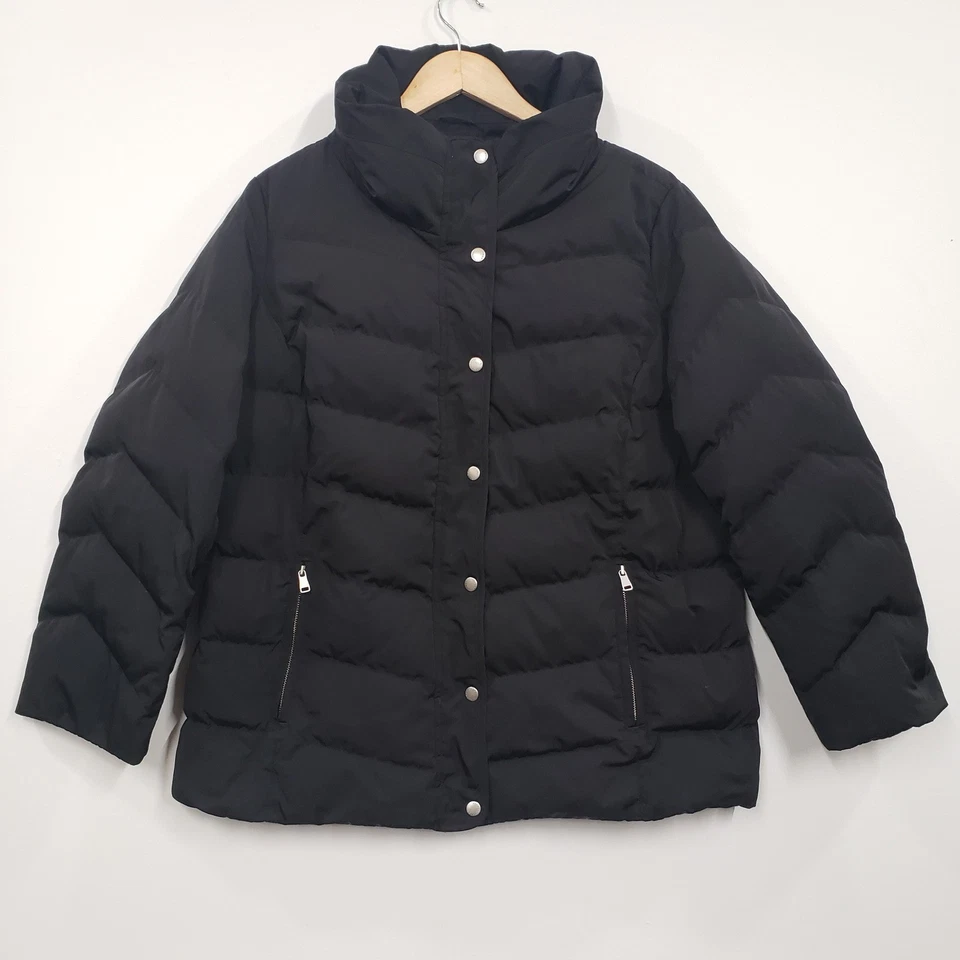 Chaqueta acolchada acolchada negra Talbots Plus cuello alto bolsillos con cremallera para mujer X Foto 1 de 4