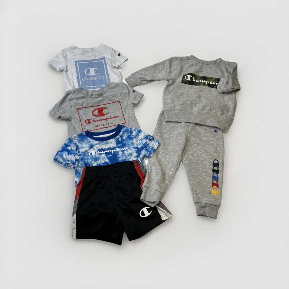 Champion Niños Ropa Lote 5 piezas Niños Camisas Pantalones Cortos Sudadera Paquete Talla 2T-12 Foto 1 de 4