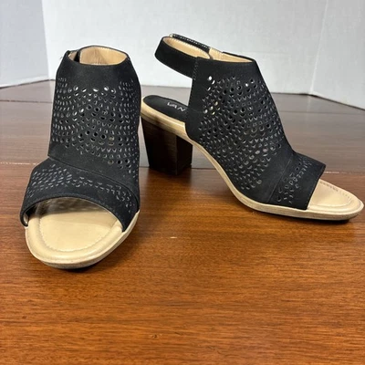 Van Eli Negro Gamuza Perforada Gamuza Puntera Abierta Zapatos Botines Tacón Bloque Talla 5 Foto 1 de 4