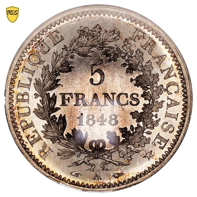 Moeda França - 5 francos Hercule - 1848 A Paris - PCGS MS 65+ - Imagem 1 de 2