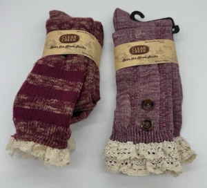 Clear Creek 2 Pair Women's Over The Knee Socks Shoe Sz 5-9 Red Burgundy NEW - Picture 1 of 4