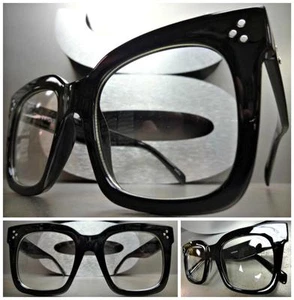 OVERSIZE VINTAGE RETRO NERD Style Clear Lens EYE GLASSES Thick Large Black Frame - Picture 1 of 12
